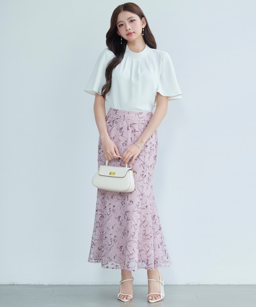 SAISON DE PAPILLON（セゾンドパピヨン）の「【2026SS新作】レディース フレア スカート刺繍レース 高級感 きれいめ オフィスカジュアル（スカート・レディース・グリーン/パープル・S/M/L）」の4枚目の写真