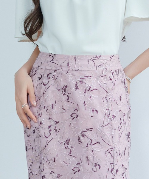 SAISON DE PAPILLON（セゾンドパピヨン）の「【2026SS新作】レディース フレア スカート刺繍レース 高級感 きれいめ オフィスカジュアル（スカート・レディース・グリーン/パープル・S/M/L）」の5枚目の写真