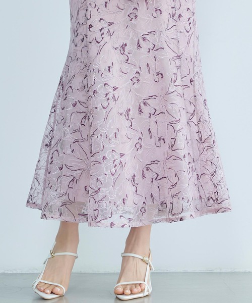 SAISON DE PAPILLON（セゾンドパピヨン）の「【2026SS新作】レディース フレア スカート刺繍レース 高級感 きれいめ オフィスカジュアル（スカート・レディース・グリーン/パープル・S/M/L）」の7枚目の写真