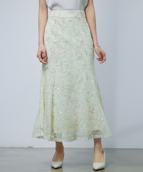 SAISON DE PAPILLON（セゾンドパピヨン）の「【2026SS新作】レディース フレア スカート刺繍レース 高級感 きれいめ オフィスカジュアル（スカート・レディース・グリーン/パープル・S/M/L）」の8枚目の写真