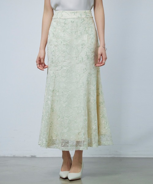 SAISON DE PAPILLON（セゾンドパピヨン）の「【2026SS新作】レディース フレア スカート刺繍レース 高級感 きれいめ オフィスカジュアル（スカート・レディース・グリーン/パープル・S/M/L）」の9枚目の写真