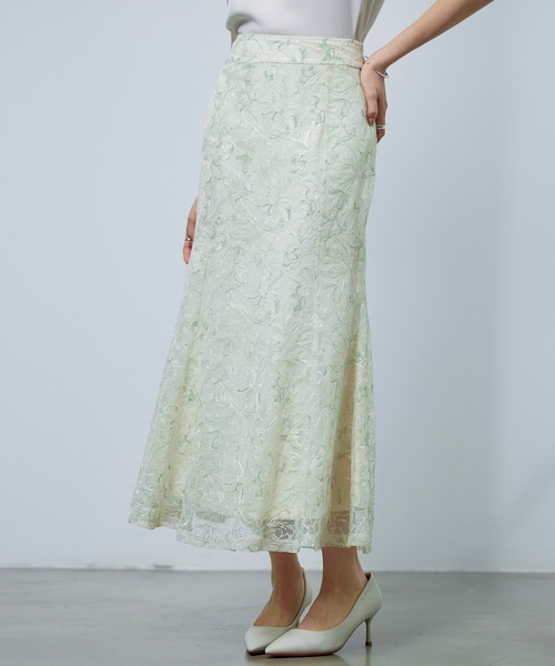 SAISON DE PAPILLON（セゾンドパピヨン）の「【2026SS新作】レディース フレア スカート刺繍レース 高級感 きれいめ オフィスカジュアル（スカート・レディース・グリーン/パープル・S/M/L）」の10枚目の写真