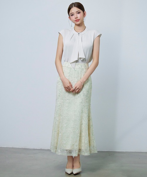 SAISON DE PAPILLON（セゾンドパピヨン）の「【2026SS新作】レディース フレア スカート刺繍レース 高級感 きれいめ オフィスカジュアル（スカート・レディース・グリーン/パープル・S/M/L）」の13枚目の写真