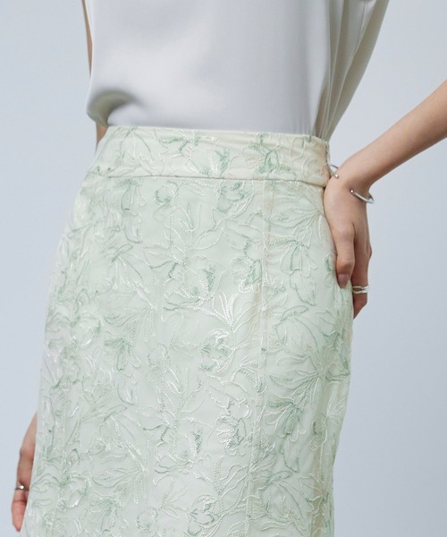 SAISON DE PAPILLON（セゾンドパピヨン）の「【2026SS新作】レディース フレア スカート刺繍レース 高級感 きれいめ オフィスカジュアル（スカート・レディース・グリーン/パープル・S/M/L）」の15枚目の写真