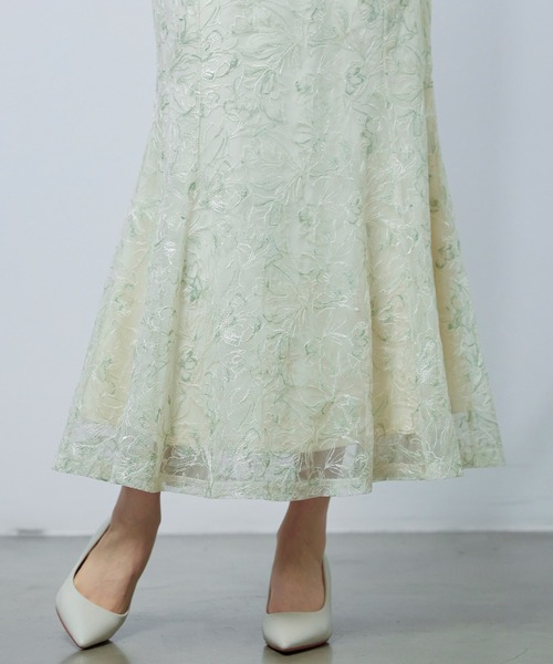 SAISON DE PAPILLON（セゾンドパピヨン）の「【2026SS新作】レディース フレア スカート刺繍レース 高級感 きれいめ オフィスカジュアル（スカート・レディース・グリーン/パープル・S/M/L）」の16枚目の写真
