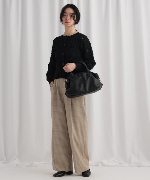 mysty woman(ミスティウーマン)の「スカシ編み柄カーディガン 643859(カーディガン/ボレロ・レディース・イエロー/アイボリー/ブラック・FREE)」の11枚目の写真