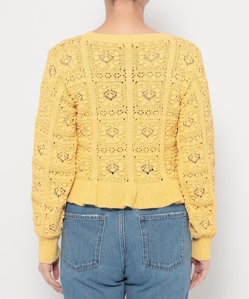 mysty woman(ミスティウーマン)の「スカシ編み柄カーディガン 643859(カーディガン/ボレロ・レディース・イエロー/アイボリー/ブラック・FREE)」の19枚目の写真