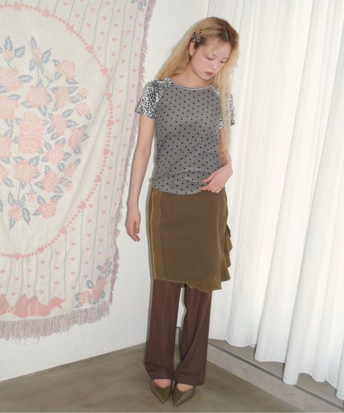 musubore（ムスボレ）の「dot & flower raglan tee / ドット＆フラワーラグランT（Tシャツ/カットソー・レディース・ブラック/オレンジ/グリーン・FREE）」の17枚目の写真