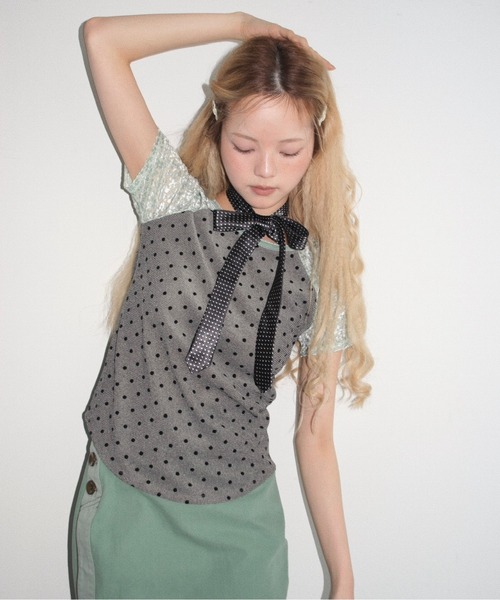 musubore（ムスボレ）の「dot & flower raglan tee / ドット＆フラワーラグランT（Tシャツ/カットソー・レディース・ブラック/オレンジ/グリーン・FREE）」の18枚目の写真