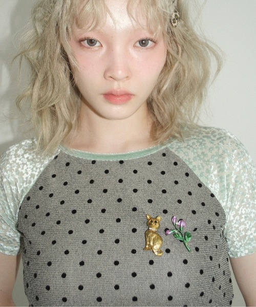 musubore（ムスボレ）の「dot & flower raglan tee / ドット＆フラワーラグランT（Tシャツ/カットソー・レディース・ブラック/オレンジ/グリーン・FREE）」の12枚目の写真