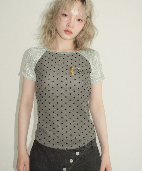 musubore（ムスボレ）の「dot & flower raglan tee / ドット＆フラワーラグランT（Tシャツ/カットソー・レディース・ブラック/オレンジ/グリーン・FREE）」の13枚目の写真