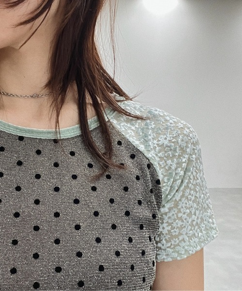 musubore（ムスボレ）の「dot & flower raglan tee / ドット＆フラワーラグランT（Tシャツ/カットソー・レディース・ブラック/オレンジ/グリーン・FREE）」の21枚目の写真