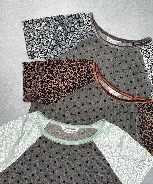 musubore（ムスボレ）の「dot & flower raglan tee / ドット＆フラワーラグランT（Tシャツ/カットソー・レディース・ブラック/オレンジ/グリーン・FREE）」の15枚目の写真