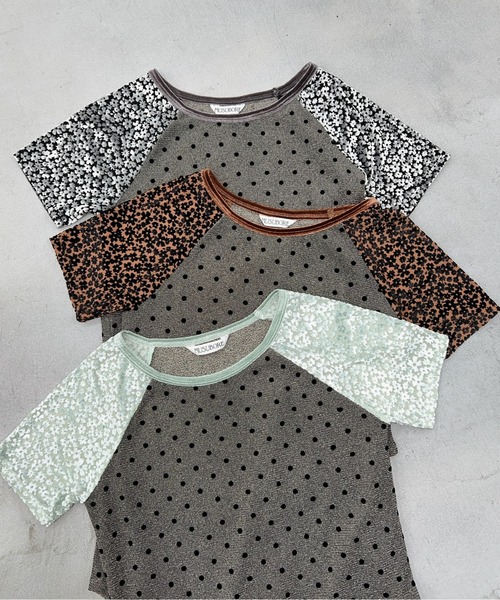 musubore（ムスボレ）の「dot & flower raglan tee / ドット＆フラワーラグランT（Tシャツ/カットソー・レディース・ブラック/オレンジ/グリーン・FREE）」の6枚目の写真