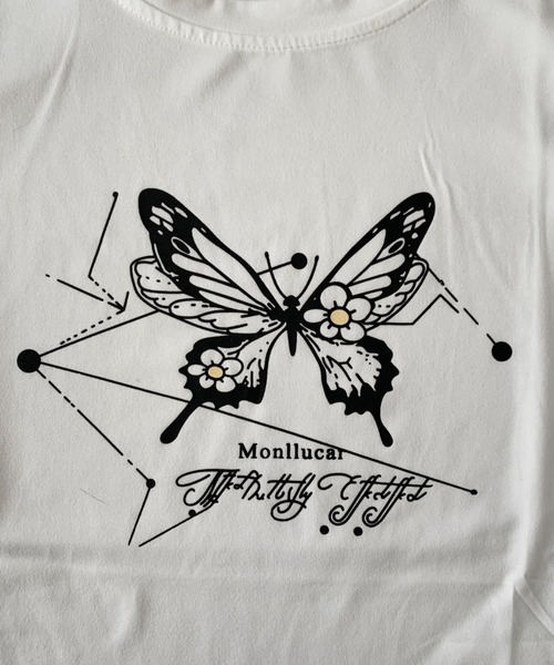 SHEPP(シープ)の「【26年春夏新作】バタフライプリントクロップド半袖T(Tシャツ/カットソー・レディース・ブラック/ホワイト/ブルー・L/M)」の17枚目の写真