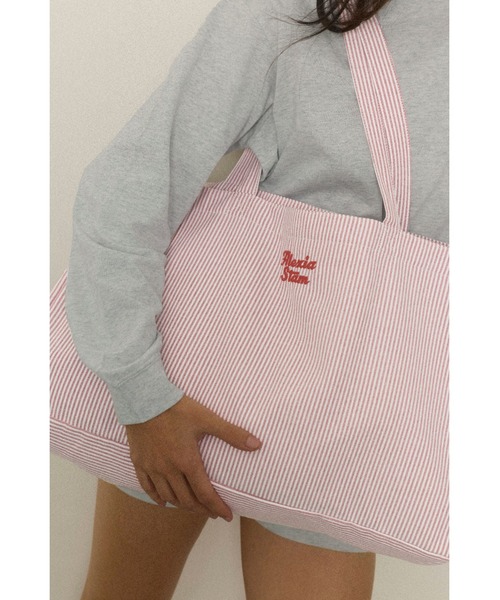 ALEXIA STAM（アリシアスタン）の「Stripe Tote Bag /ストライプトート（トートバッグ・レディース・ベージュ/レッド・FREE）」の8枚目の写真