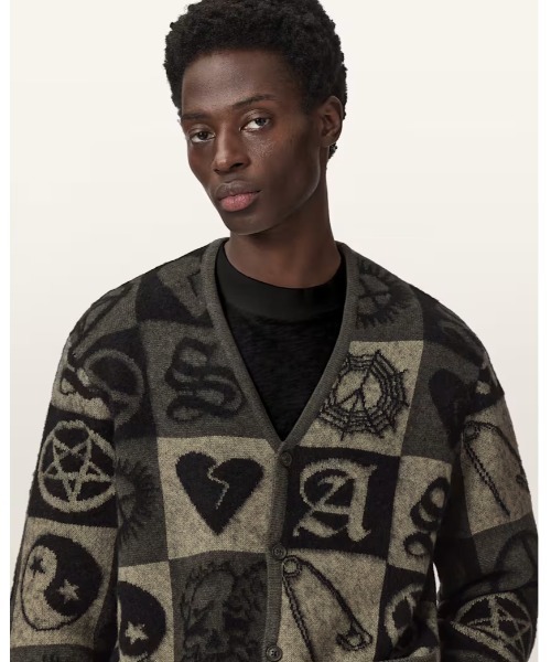 ALLSAINTS(オールセインツ)の「TRAVIS JACQUARD CARDIGAN | TRAVIS ジャカード カーディガン(カーディガン/ボレロ・メンズ・オリーブ×ブラック・S/M/L/XL/XS)」の3枚目の写真
