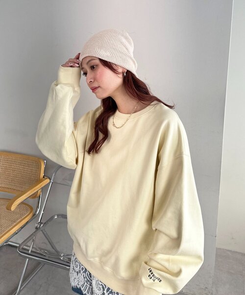 DISCOAT（ディスコート）の「ロゴ刺繍リブビーニー（キャップ・レディース・アイボリー/チャコールグレー・FREE）」の9枚目の写真