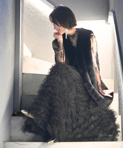 Ehre style（エーレスタイル）の「大人の綺麗フリル 華映え休日に（スカート・レディース・ブラック・FREE）」の2枚目の写真