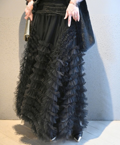 Ehre style（エーレスタイル）の「大人の綺麗フリル 華映え休日に（スカート・レディース・ブラック・FREE）」の4枚目の写真