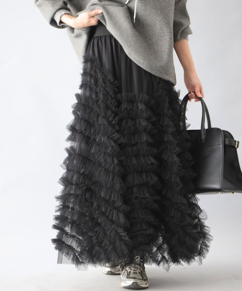 Ehre style（エーレスタイル）の「大人の綺麗フリル 華映え休日に（スカート・レディース・ブラック・FREE）」の6枚目の写真
