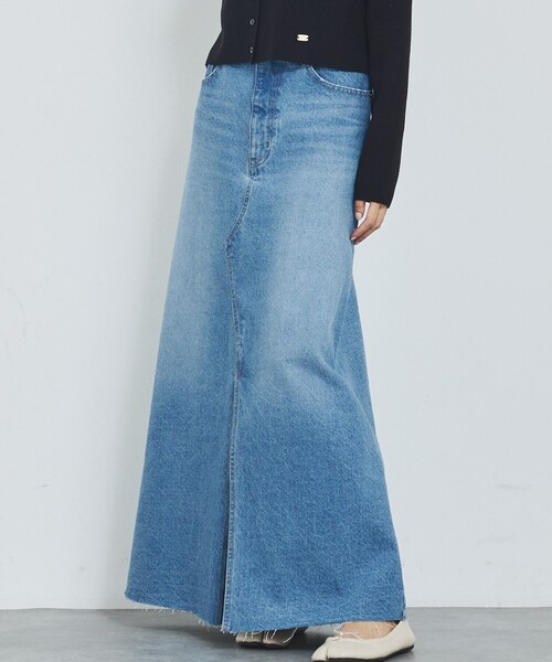 abahouse mavie（アバハウスマヴィ）の「【前後スリット】Aラインデニムロングスカート/ハイウエスト/スタイルアップ/春服/夏服（デニムスカート・レディース・ブラック/サックスブルー・36/38）」の2枚目の写真