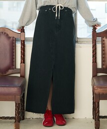 abahouse mavie | 【前後スリット】Aラインデニムロングスカート/ハイウエスト/スタイルアップ/春服/夏服(デニムスカート)