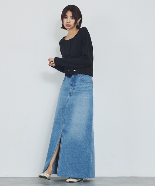 abahouse mavie（アバハウスマヴィ）の「【前後スリット】Aラインデニムロングスカート/ハイウエスト/スタイルアップ/春服/夏服（デニムスカート・レディース・ブラック/サックスブルー・36/38）」の7枚目の写真