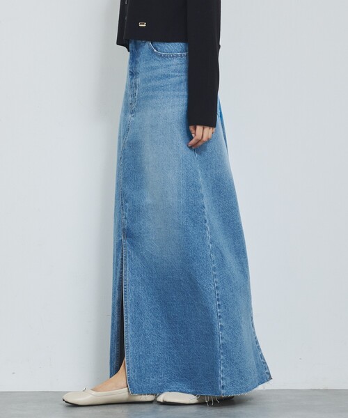 abahouse mavie（アバハウスマヴィ）の「【前後スリット】Aラインデニムロングスカート/ハイウエスト/スタイルアップ/春服/夏服（デニムスカート・レディース・ブラック/サックスブルー・36/38）」の8枚目の写真