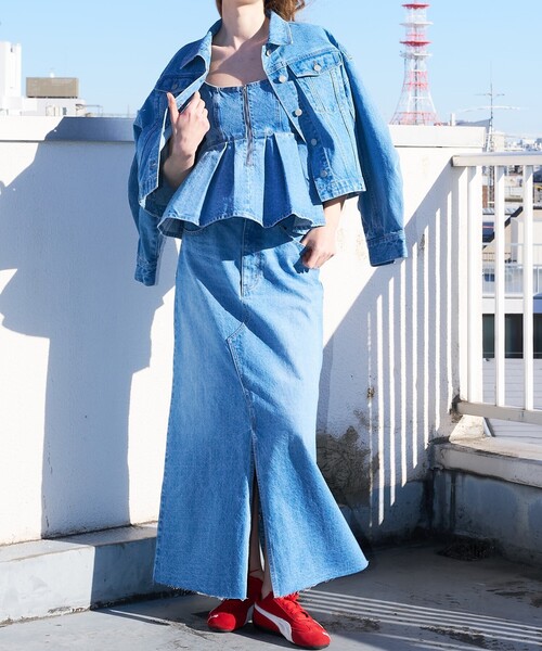 abahouse mavie（アバハウスマヴィ）の「【前後スリット】Aラインデニムロングスカート/ハイウエスト/スタイルアップ/春服/夏服（デニムスカート・レディース・ブラック/サックスブルー・36/38）」の10枚目の写真