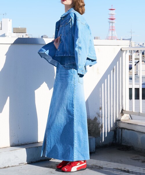 abahouse mavie（アバハウスマヴィ）の「【前後スリット】Aラインデニムロングスカート/ハイウエスト/スタイルアップ/春服/夏服（デニムスカート・レディース・ブラック/サックスブルー・36/38）」の11枚目の写真