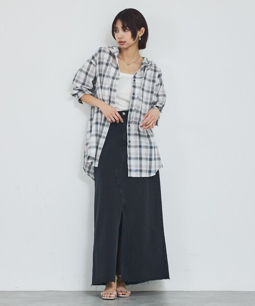 abahouse mavie（アバハウスマヴィ）の「【前後スリット】Aラインデニムロングスカート/ハイウエスト/スタイルアップ/春服/夏服（デニムスカート・レディース・ブラック/サックスブルー・36/38）」の13枚目の写真