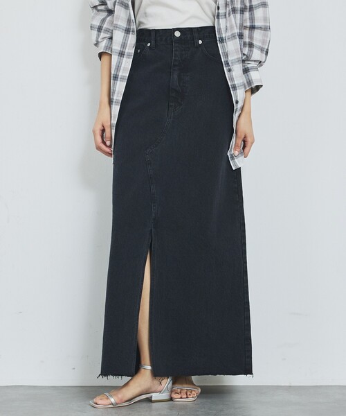 abahouse mavie（アバハウスマヴィ）の「【前後スリット】Aラインデニムロングスカート/ハイウエスト/スタイルアップ/春服/夏服（デニムスカート・レディース・ブラック/サックスブルー・36/38）」の15枚目の写真