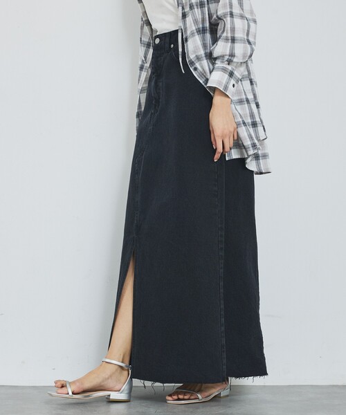 abahouse mavie（アバハウスマヴィ）の「【前後スリット】Aラインデニムロングスカート/ハイウエスト/スタイルアップ/春服/夏服（デニムスカート・レディース・ブラック/サックスブルー・36/38）」の17枚目の写真