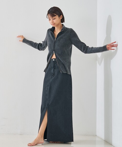 abahouse mavie（アバハウスマヴィ）の「【前後スリット】Aラインデニムロングスカート/ハイウエスト/スタイルアップ/春服/夏服（デニムスカート・レディース・ブラック/サックスブルー・36/38）」の18枚目の写真