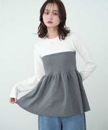 【Bulue.】異素材コンビ ビスチェ風トップス 長袖