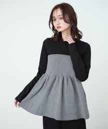 【Bulue.】異素材コンビ ビスチェ風トップス 長袖
