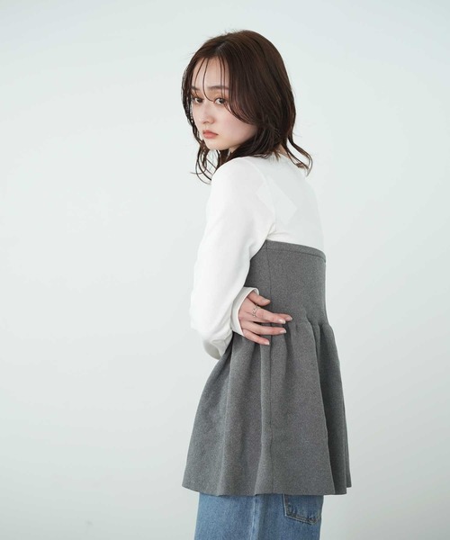 Bulue.（ブルー）の「【Bulue.】異素材コンビ ビスチェ風トップス 長袖（Tシャツ/カットソー・レディース・ブラック×グレー/ホワイト×ブラック/ホワイト×グレー/ブラック×ブラック・FREE）」の7枚目の写真