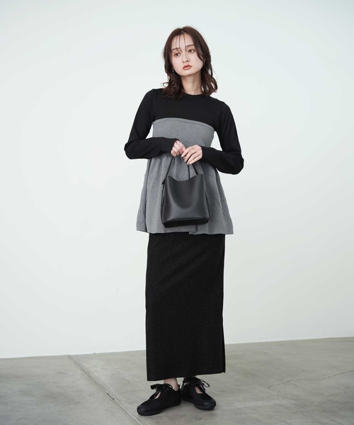Bulue.（ブルー）の「【Bulue.】異素材コンビ ビスチェ風トップス 長袖（Tシャツ/カットソー・レディース・ブラック×グレー/ホワイト×ブラック/ホワイト×グレー/ブラック×ブラック・FREE）」の17枚目の写真
