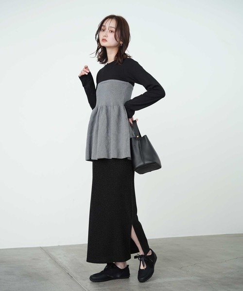 Bulue.（ブルー）の「【Bulue.】異素材コンビ ビスチェ風トップス 長袖（Tシャツ/カットソー・レディース・ブラック×グレー/ホワイト×ブラック/ホワイト×グレー/ブラック×ブラック・FREE）」の18枚目の写真
