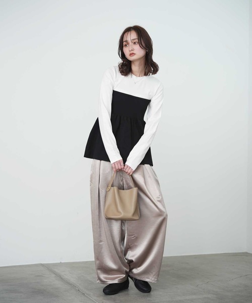 Bulue.（ブルー）の「【Bulue.】異素材コンビ ビスチェ風トップス 長袖（Tシャツ/カットソー・レディース・ブラック×グレー/ホワイト×ブラック/ホワイト×グレー/ブラック×ブラック・FREE）」の20枚目の写真