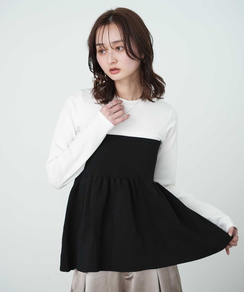 Bulue.（ブルー）の「【Bulue.】異素材コンビ ビスチェ風トップス 長袖（Tシャツ/カットソー・レディース・ブラック×グレー/ホワイト×ブラック/ホワイト×グレー/ブラック×ブラック・FREE）」の21枚目の写真