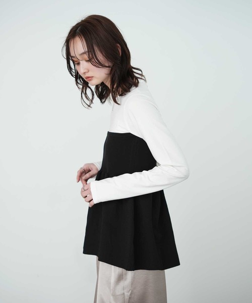 Bulue.（ブルー）の「【Bulue.】異素材コンビ ビスチェ風トップス 長袖（Tシャツ/カットソー・レディース・ブラック×グレー/ホワイト×ブラック/ホワイト×グレー/ブラック×ブラック・FREE）」の22枚目の写真
