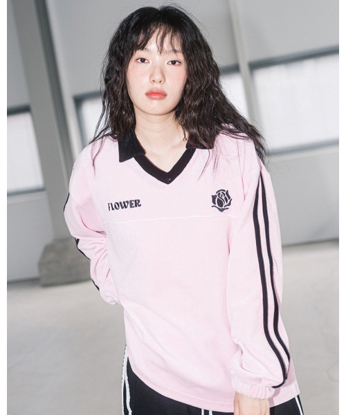 OVERSIZE VELOUR V‑NECK L/S TEE (розовая)
