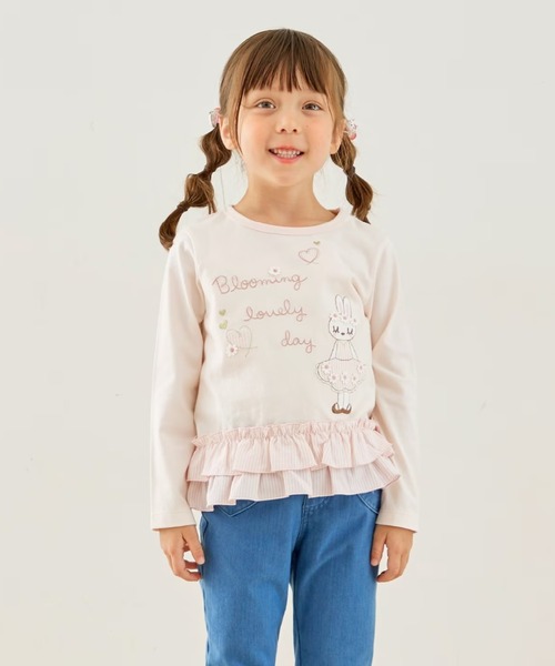 KP（ケーピー）の「mimiちゃん 段フリル長袖チュニック（Tシャツ/カットソー・キッズ・サックスブルー/ピンク・90cm/130cm/100cm/110cm/120cm）」の6枚目の写真