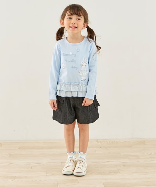 KP（ケーピー）の「mimiちゃん 段フリル長袖チュニック（Tシャツ/カットソー・キッズ・サックスブルー/ピンク・90cm/130cm/100cm/110cm/120cm）」の3枚目の写真