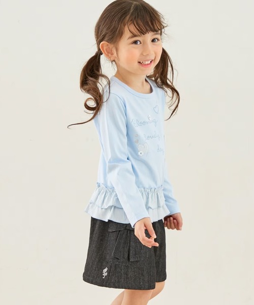 KP（ケーピー）の「mimiちゃん 段フリル長袖チュニック（Tシャツ/カットソー・キッズ・サックスブルー/ピンク・90cm/130cm/100cm/110cm/120cm）」の4枚目の写真