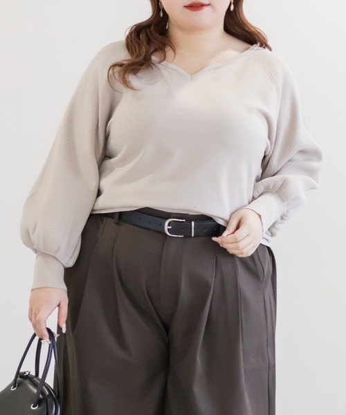 CLETTE（クレット）の「CLETTEオリジナルハートネックバックリボンニットプルオーバー（ニット/セーター・レディース・グレイッシュベージュ/ブルー/チャコールグレー・4L/3L/LL）」の3枚目の写真