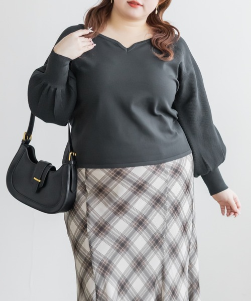 CLETTE（クレット）の「CLETTEオリジナルハートネックバックリボンニットプルオーバー（ニット/セーター・レディース・グレイッシュベージュ/ブルー/チャコールグレー・4L/3L/LL）」の2枚目の写真