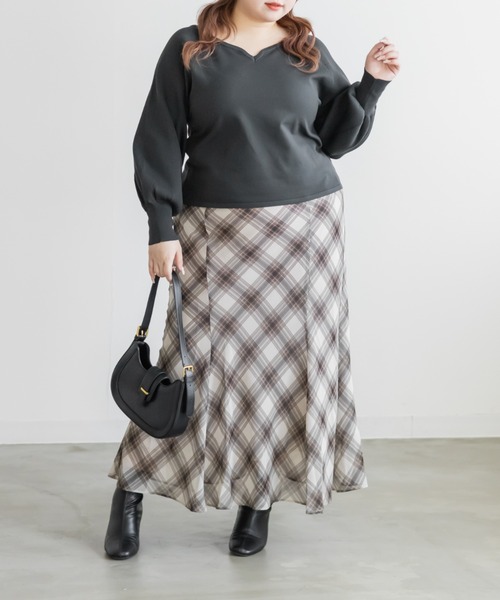 CLETTE（クレット）の「CLETTEオリジナルハートネックバックリボンニットプルオーバー（ニット/セーター・レディース・グレイッシュベージュ/ブルー/チャコールグレー・4L/3L/LL）」の5枚目の写真